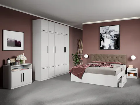 Set dormitor complet Alb cu comoda - Madrid - C54