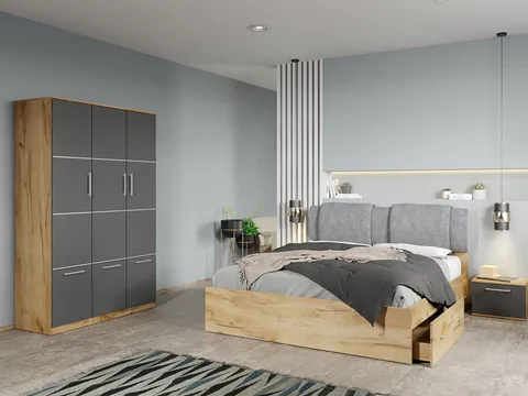 Set dormitor complet Stejar Auriu-Gri - Acapulco - C61