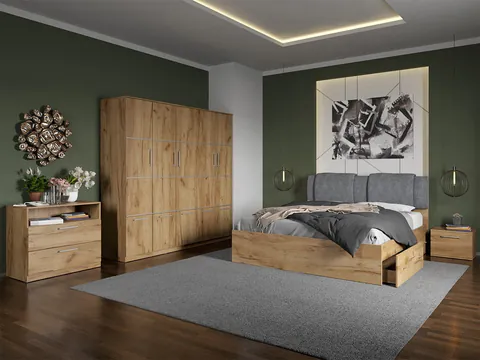 Set dormitor complet Stejar Auriu cu comoda - Acapulco - C30