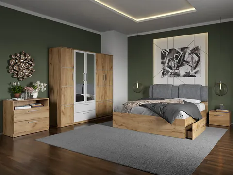 Set dormitor complet Stejar Auriu cu comoda - Acapulco - C32