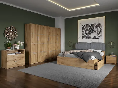 Set dormitor complet Stejar Auriu cu comoda - Acapulco - C34