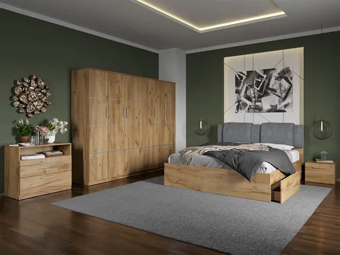 Set dormitor complet Stejar Auriu cu comoda - Acapulco - C38