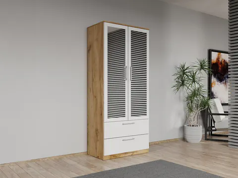 Dulap dormitor Stejar Auriu cu Alb 2U cu oglinda - Acapulco