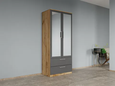 Dulap dormitor Stejar Auriu-Gri 2U cu oglinda - Acapulco