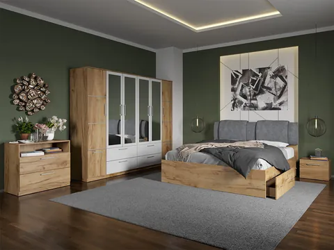Set dormitor complet Stejar Auriu cu comoda - Acapulco - C40