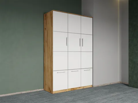 Dulap dormitor Alb-Stejar Auriu 3U - Acapulco