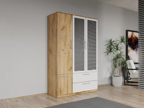 Dulap dormitor Stejar Auriu-Alb 3U cu oglinda - Acapulco