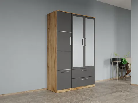 Dulap dormitor Stejar Auriu-Gri 3U cu oglinda - Acapulco