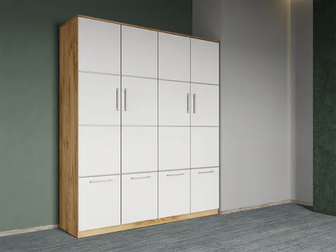 Dulap dormitor Alb-Stejar Auriu 4U - Acapulco