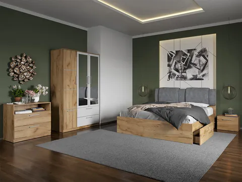 Set dormitor complet Stejar Auriu cu comoda - Acapulco - C24