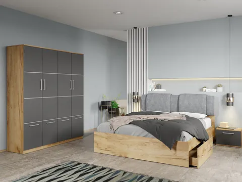 Set dormitor complet Stejar Auriu-Gri - Acapulco - C65