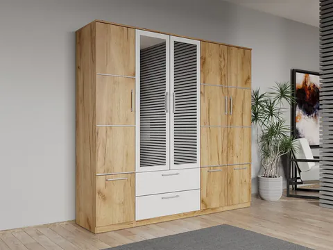 Dulap dormitor Stejar Auriu 5U cu oglinda - Acapulco