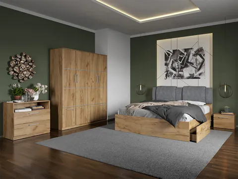 Set dormitor complet Stejar Auriu cu comoda - Acapulco - C26