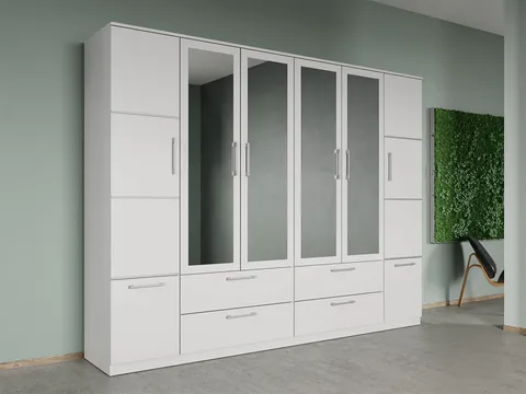 Dulap dormitor Alb 6U cu 4 oglinzi - Acapulco