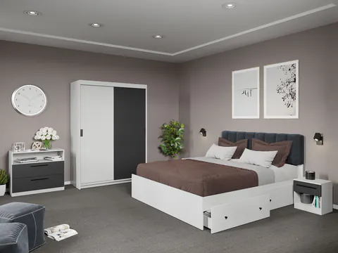 Set dormitor complet Gri+Alb - Karin - C23