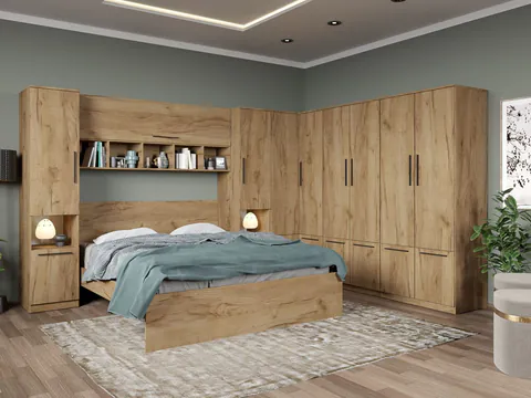 Set dormitor pe colt Stejar Auriu - Tudor - C4