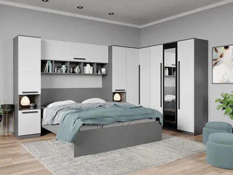Set dormitor pe colt Gri+Alb - Tudor - C8