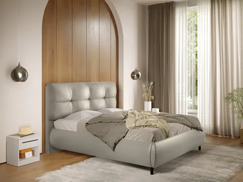 Pat Tapitat cu somiera fixa - Piele Crem - Ramses 160x200