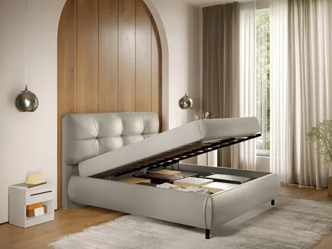 Pat Tapitat cu somiera rabatabila - Piele Crem - Ramses 160x200