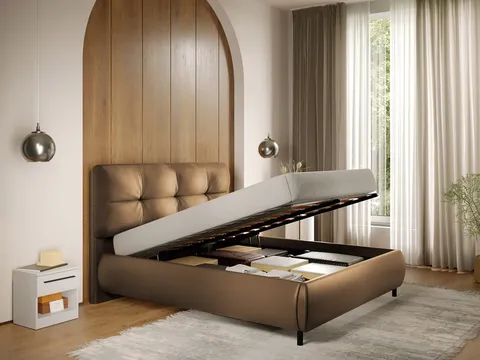 Pat Tapitat cu somiera rabatabila - Piele Maro - Ramses 140x200