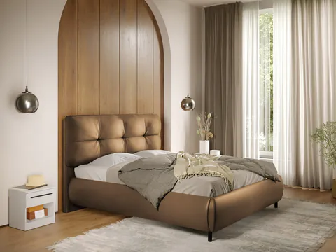 Pat Tapitat cu somiera fixa - Piele Maro - Ramses 140x200