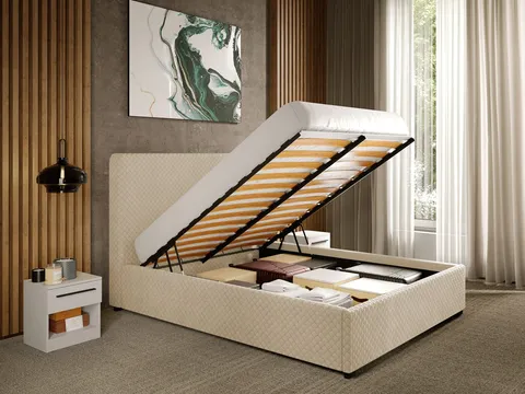 Pat Tapitat cu somiera rabatabila - Bej - Honey 180x200