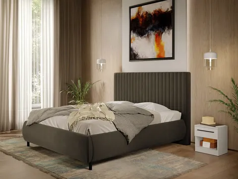 Pat Tapitat cu somiera fixa - Catifea Maro - Line 180x200