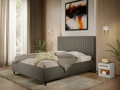 Pat Tapitat cu somiera fixa - Stofa Gri - Line 180x200