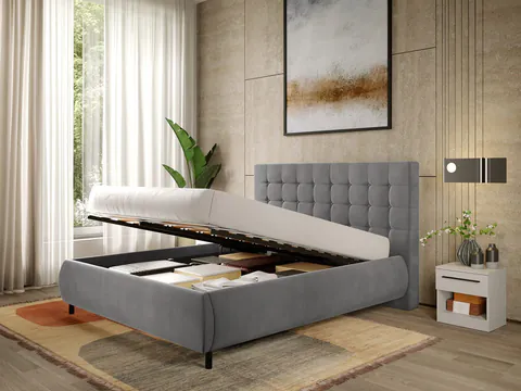 Pat Tapitat cu somiera rabatabila - Catifea Gri - Velvet 160x200