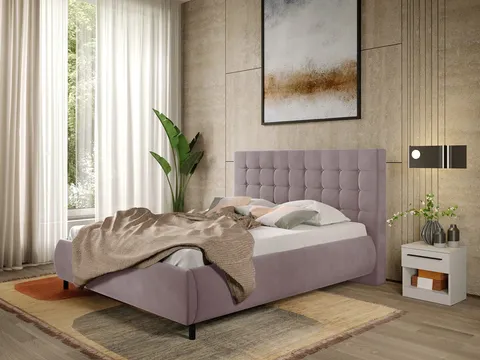 Pat Tapitat cu somiera fixa - Catifea Roz - Velvet 140x200