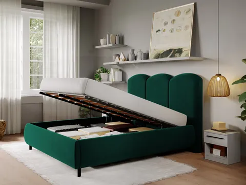 Pat Tapitat cu somiera rabatabila - Catifea Verde - Nero 180x200