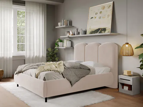 Pat Tapitat cu somiera fixa - Catifea Bej - Nero 180x200