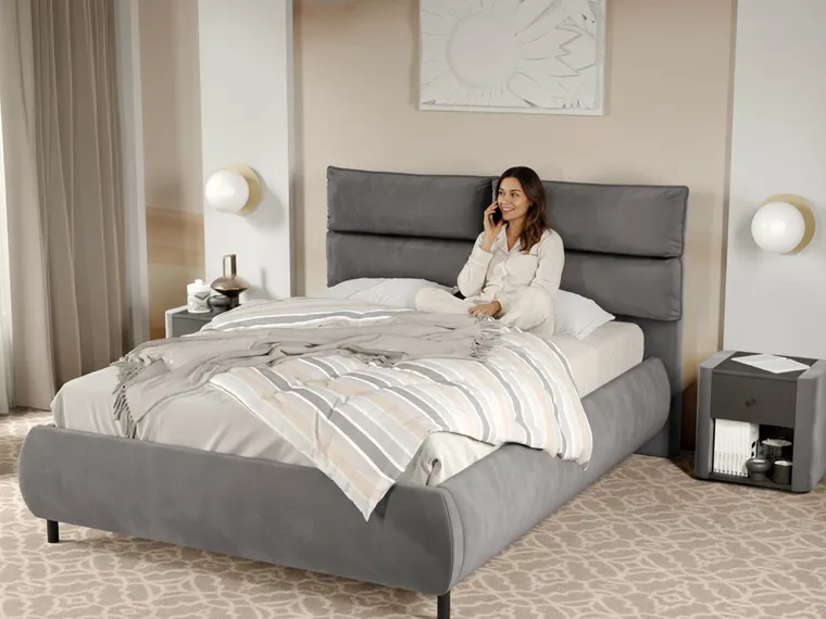 Pat Tapitat Cairo fix cu perne pe spatar Gri - Velluto 16 140x200