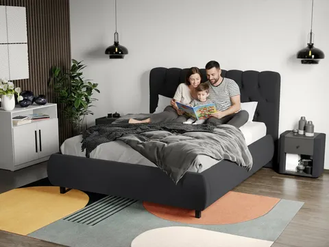 Pat Tapitat Catifea Mega cu somiera fixa Gri Inchis - Velluto 19 140x200