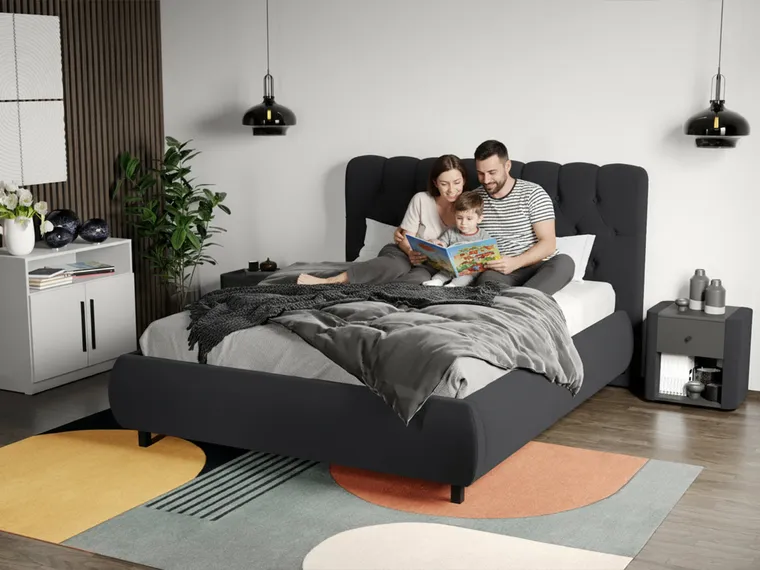 Pat Tapitat Catifea Mega cu somiera fixa Gri Inchis - Velluto 19 140x200