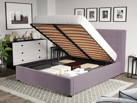 Pat Tapitat pentru saltea de 190 Rivo rabatabil cu lada Mov deschis - Jasmine 62 180x190