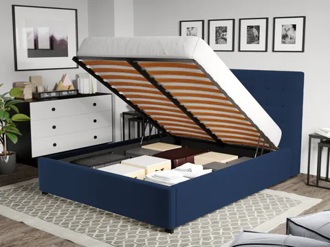 Pat Tapitat pentru saltea de 190 Rivo rabatabil cu lada Albastru inchis Velluto 25 140x190