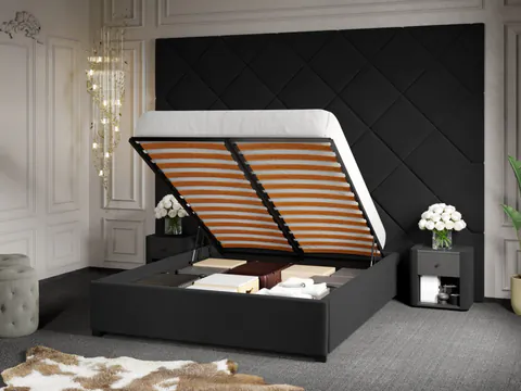 Pat Tapitat cu Panou 305x228 C3 Dubai pentru saltea de 190 rabatabil cu lada Gri Inchis - Velluto 19 180x190