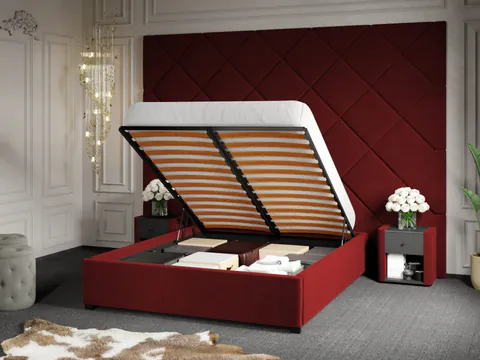 Pat Tapitat cu Panou 305x228 C3 Dubai pentru saltea de 190 rabatabil cu lada Grena - Velluto 7 160x190