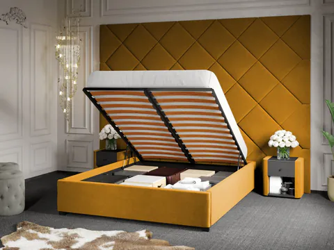 Pat Tapitat cu Panou 305x228 C3 Dubai pentru saltea de 190 rabatabil cu lada Galben - Velluto 8 180x190