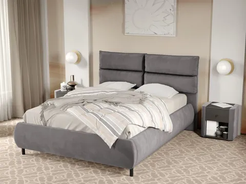 Pat Tapitat Cairo fix cu perne pe spatar Gri - Velluto 16 180x200