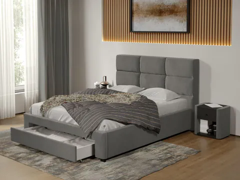 Pat tapitat Cico cu sertar 170 x 114 C1 din piele/stofa Gri - Falcone 21