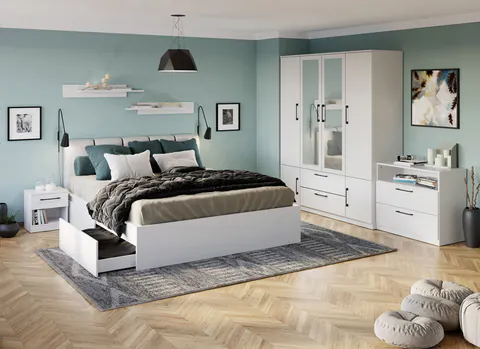 Set mobila dormitor alb pat tapitat - Adam 10