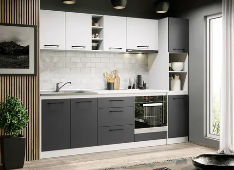 Mobila bucatarie gri cu alb Lorand - 14 - 243.2 cm