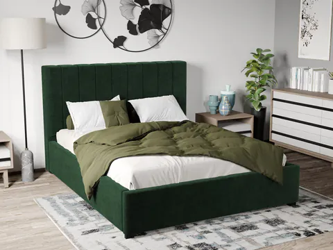 Pat Tapitat cu Somiera Fixa Verde Smarald - Riviera 38 90x200