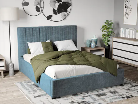 Pat Tapitat cu Somiera Fixa Albastru Deschis - Poso26 160x200