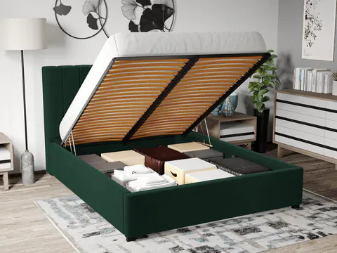 Pat Tapitat cu Somiera Rabatabila Verde Smarald - Riviera 38 140x200