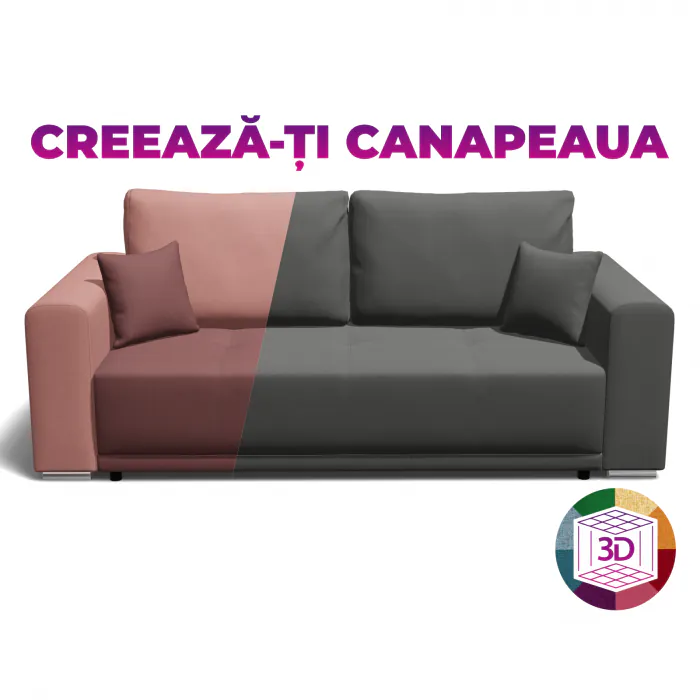 Canapea BERNA extensibila, 3 locuri, cu arcuri si lada depozitare, 238x108x77 cm, Configurator 3D
