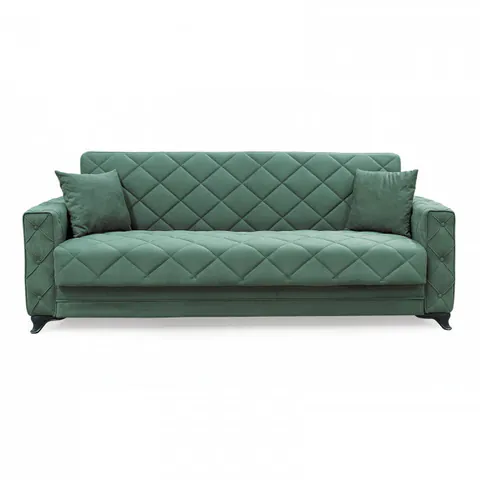 Canapea extensibila HEGEL, 3 locuri, cu arcuri si lada pentru depozitare, verde, 228x85x85 cm