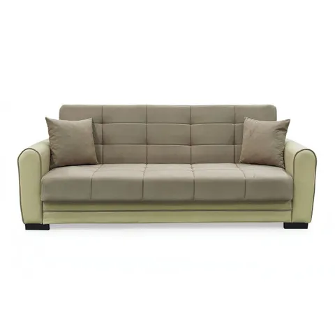 Canapea extensibila VIOLA, 3 locuri, cu arcuri si lada pentru depozitare, crem + maro, 228x85x85 cm